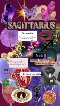 a collage of various images with the words sagittarius