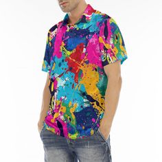 All over printed polo shirt is made of high-quality polyester. Garments made from this fabric are easy-care, designed to look good for a long time and are sheer pleasure to wear. Fabric: Pique (100% polyester)Care instructions: Warm machine wash (below 40 degrees). Warm iron (below 110 degrees). Do not use bleach. Size Chart: This size guide shows product measurements taken when products are laid flat. Actual product measurements may vary by up to 2.5cm/1". Paint Splash, Blue Violet, Men's Polo, Size Guide, To Look, Care Instructions, Men's Polo Shirt, Bleach, That Look