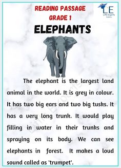 an elephant reading passage with the words elephants in it's center and on its back