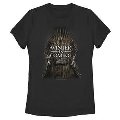 Winter is coming! Don't find yourself out in the cold without one of these officially licensed Game of Thrones styles! Even the White Walkers will seem friendlier if you're wearing a fun GOT design. Celebrate the award-winning television series, Game of Thrones, with t-shirts that show off characters like Daenerys, Jon Snow, Arya, Tyrion, and more. The night may be dark and full of terrors, but that doesn't mean your fashion choices need to be! Size: medium. Color: black. Gender: female. Age Gro Winter Crew Neck T-shirt For Fans, Winter Fan Apparel T-shirt With Crew Neck, Winter Band Merch Tops, Winter Fan Gear Graphic T-shirt, Winter Band Merch Tops, Pre-shrunk, Winter Fan Apparel T-shirt With Logo Print, Fandom Tops With Text Print For Fan Merchandise, Daenerys Jon Snow, Off Characters