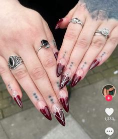 Heart Nail Tips, Alt Nails, Red Goth, Witchy Nails, November Nails, Goth Nails, Heart Nails, Dream Nails