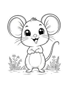 a cartoon mouse standing in the grass