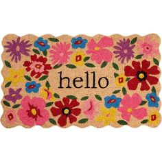 a door mat with flowers and the word hello on it