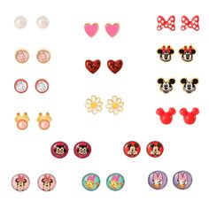 several pairs of mickey and minnie mouse ear studs