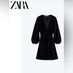 Zara Dress Size Xs/160/80a Black Velvet V-neck Dress For Night Out, Black Mini Velvet Dress Chic Style, Chic Black Mini Velvet Dress, Chic Black Velvet Mini Dress, Chic Black Velvet V-neck Dress, Black Velvet Dress For Date Night In Fall, Black Velvet Mini Dress For Fall, Long Sleeve Velvet Dress, Basic Skirt