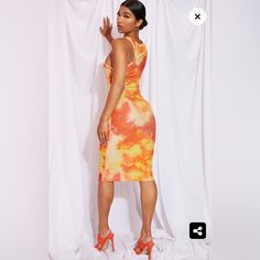 Nice Dress For Summer To Dress Up With Heels Or Flats And A Jacket Us Size 6. Pit To Pit Measurements In Photo Approximately 13” Dresses Yellow, Orange Tie Dye, Satin Wrap Dress, Strappy Midi Dress, Slinky Dress, Orange Tie, Dress For Summer, Ruched Midi Dress, Printed Shift Dress