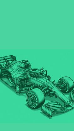 a drawing of a racing car on a green background with the front wheels facing forward