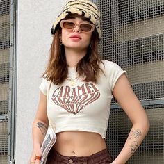 Vevesc Baby Tee Y2k Streetwear Letter Printed Graphic T Shirts Casual Summer Clothes for Women Short Sleeve Crop Top Crop Top Styles, Cute Streetwear, Caramel Macchiato, Baby Tees Y2k, Short Sleeve Cropped Top, Y2k Streetwear, Casual Summer Outfits, Summer Outfits Women, Fashion Tees