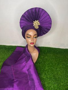 This beautiful purple autogele is made from hand woven Aso-oke. and it's already made which takes seconds to wear. :Gele is suitable for all heads and can be  customized into your own choice of colour. : These beautiful African ready to wear headgear is very easy to tie and comfortable, it gives you that complete African look within a minute. :The gele has an adjustment strap at the back which makes it one size fits all . Seeing is believing, we're here to serve you better and happy. :bulk orders takes 4-6weeks for making and delivery to your doorstep. please send a DM for a well reduced price for bulk orders. Adjustable Handmade Purple Hats, Handmade Purple Party Hat, Adjustable Purple Headwrap For Parties, Adjustable Purple Headwrap For Party, Handmade Purple Hat One Size, Aso Oke, Wedding Hats, Bulk Order, A Well