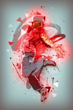 a digital painting of a baseball player with red and white paint splattered on his body