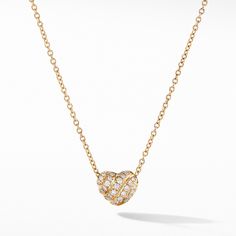 Expertly crafted from 18k yellow gold, this heart pendant necklace features stunning pave diamonds, making it a truly elegant and luxurious addition to any collection. Pave Necklace, Cable Bracelets, Birthstone Gifts, Curated Gifts, Handbag Shoes, David Yurman, Heart Pendant Necklace, Jewelry Pouch, Birthstone Jewelry