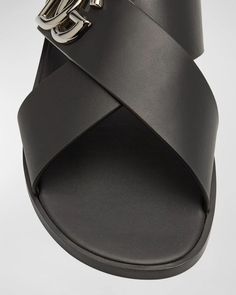 Dolce&Gabbana sandals in calf leather feature interlocking DG logo hardware.Stacked heel.Open toe.Crisscross leather upper.Easy slide style.Made in Italy Dg Logo, Dolce Gabbana Shoes, Leather Slide Sandals, Dolce And Gabbana Man, Leather Slides, Mens Sandals, Stacked Heel, Slide Sandals, Shoe Collection