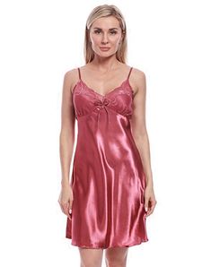 BellisMira Sexy Lace Satin Chemise Nightwear Full Slip Silk Sleepwear Padded/Unpadded Sleep Dress Silky Nightie Nightdress for Women Colour: Dark Red Lingerie Vintage, Silk Nightgown, Satin Sleepwear, Long Gown Dress, Silk Sleepwear