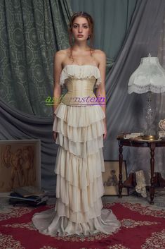 #ad Premium Quality 2024ss french retro goddess ruffled fairy skirt sexy strapless temperament dress, Fashion Dresses Mirror Palais, Chiffon Ruffle Dress, Satin Corset, Vintage Glam, Chiffon Gown, Chiffon Ruffle, Silk Charmeuse, Shelf Bra, Silk Chiffon