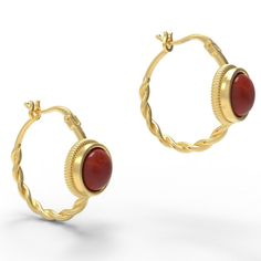 Les boucles d'oreilles romaines se ferment souvent sur le devant! Ces boucles d'oreilles ornées comportent une belle boucle torsadée et une pierre cabochon ronde maintenue dans un cadre de lunette sculpté magnifiquement délicat. Ils sont basés sur un exemple romain datant du IIIe siècle après JC.

Ces boucles d'oreilles sont disponibles en deux tailles de boucles, et avec différentes pierres indiquées ci-dessous, qui sont également présentées sur les photos. Veuillez indiquer votre choix de pier Elegant Yellow Gold Cabochons For Wedding, Classic Round Hallmarked Cabochons, Elegant Yellow Gold Oval Cabochons, Elegant Yellow Gold Hallmarked Cabochons, Fine Jewelry Round Cabochons With Bezel Setting, Yellow Gold Gemstone Cabochons, Round Fine Jewelry Cabochons With Bezel Setting, Round Cabochons With Bezel Setting Fine Jewelry, Luxury Round Hoop Earrings With Gemstones