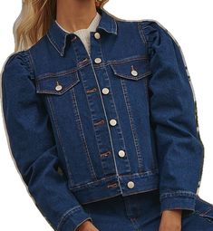 Collared Medium Wash Denim Jacket For Fall, Trendy Single-breasted Denim Blue Jacket, Collared Denim Blue Jacket For Fall, Fall Denim Blue Collared Denim Jacket, Trendy Dark Wash Collared Outerwear, Trendy Fitted Collared Denim Jacket, Fitted Collared Denim Jacket For Fall, Trendy Collared Denim Blue Outerwear, Trendy Dark Wash Collared Denim Jacket