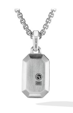 Sterling silver. Pavé diamonds, 0.85 total carat weight. Amulet, 32.8mm x 14mm. Please note: amulet only; chain sold separately. Imported. >Diamond Guide Formal Stainless Steel Jewelry With Polished Finish, Diamond Pendant With Box Chain, Formal Square Pendant Box Chain Jewelry, Formal Jewelry With Detachable Square Pendant, Classic Stainless Steel Necklace With Polished Finish, Refined Silver Necklace With Polished Finish, White Gold Square Pendant Necklace With Polished Finish, Classic Silver Square Pendant Jewelry, Luxury Hallmarked Jewelry With Rectangular Pendant