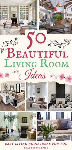 the cover of 50 beautiful living room ideas