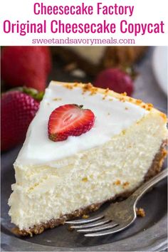 a slice of cheesecake on a plate with strawberries