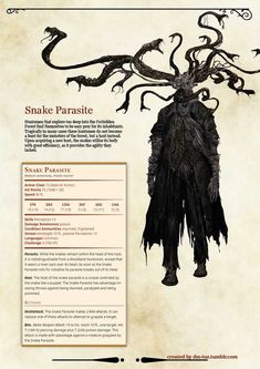 a page with an image of a creature on it's back and the words snake parasite above it