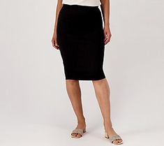 Whenever the occasion calls for a polished statement -- this ponte pencil skirt gets you there (keeping the vibe fitted and flirty, too!). This year-round piece can be styled with bodysuits, camis, or chunky sweaters alike! Fabulous. From Form & Line.  Original item is A485751. This product may be a customer return, vendor sample, or on-air display and is not in its originally manufactured condition. It may not be new. In some instances, these items are repackaged by QVC. Chunky Sweaters, Universal Standard, Pencil Design, The Vibe, Chunky Sweater, Mid Calf, Dress Skirt, Pencil Skirt, Fashion Dresses