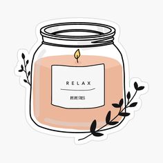 a jar with a label on it that says relax and is surrounded by leaves sticker