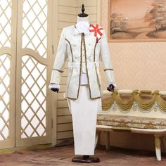 Material:Polyester Clothing Length:Long Closure Type:Double Breasted Front Style:Flat Pant Closure Type:Zipper Fly Fit Type:Loose Style:Vintage Model Number:Tang Costume Gender:Men Item Type:Suits pattern:geometrical pattern Winter Costume Suits With Long Sleeves, Long Sleeve Suits For Winter Costume Party, White Fitted Costumes For Winter, White Long Sleeve Costume Party Set, White Long Sleeve Sets For Costume Party, Fitted White Costume Sets, Mens Masquerade Costume, Winter Court, Formal Blazer