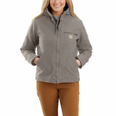 This women's sherpa lined jacket is the ideal combination of classic Carhartt style and legendary Carhartt durability. Our signature cotton duck fabric provides a tough exterior while the soft sherpa jacket lining provides warmth.Features 12-ounce, 100% ringspun cotton washed duck Sherpa-lined body for warmth; Quilted nylon sleeve lining for warmth and easy on-and-off Filling: 100% polyester Attached sherpa-lined hood with hidden drawcord Pleated elbows for ease of movement Internal rib-knit sto Carhartt Style, Duck Jacket, Sherpa Lined Jacket, Womens Sherpa, Work Coat, Carhartt Womens, Carhartt Women, Carhartt Jacket, Classic Jacket