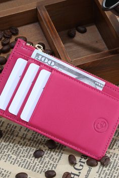 Womens minimalist coin purse card holder. Luxurious Premium Grade Leather RFID Smart Tech built-in to block thieves scanning your cards. Looks trendy & feels classy. Carries 5 cards with room for notes. The perfect travel accessory.