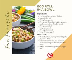 an egg roll in a bowl recipe is shown