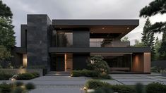 a large modern house with lots of windows