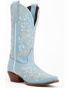 Leather upper Synthetic outsole Blue Leather Boots, Blue Cowboy Boots, Boot Collection, Womens Cowgirl Boots, Blue Cow, Wedding 2025, Blue Boots, Shoe Obsession, Girls Boots