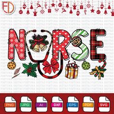 the word noele is surrounded by christmas decorations and other holiday related items, including presents