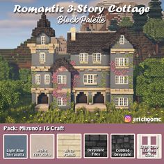 an image of a house with lots of windows and plants on the front, along with text that reads romantic & story cottage black flats