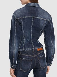 Front button closure. Button cuffs. Stonewashed coloring may vary. Two breast pockets. Model is wearing a size40 Denim Bustier, Versace Brand, Jeans Jumpsuit, Swim Accessories, Bustiers, Shearling Jacket, Ski Wear, Cute Outfit, Swimwear Tops