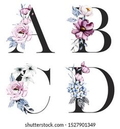 the letters and numbers with flowers on white background