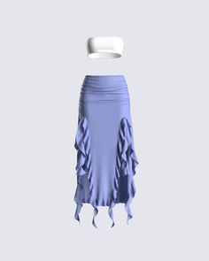 Maxi Two Piece Set, Skirt And Top Styles, Blue Top And Skirt, Two Piece Outfits Skirt, Blue Skirt Set, Cute 2 Piece Outfits, Top With Skirt, Ruffles Top