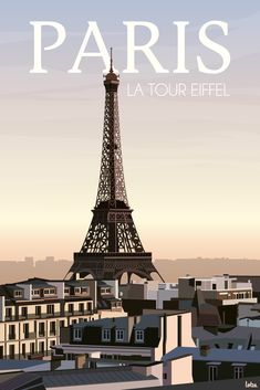 the eiffel tower in paris, france is featured on this travel poster print