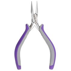 a pair of purple and silver scissors on a white background