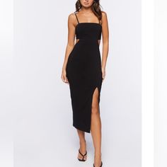 New With Tags! Black Cutout Midi Dress For Summer, Trendy Black Midi Dress For Evening, Trendy Black Midi Bodycon Dress, Black Fitted Midi Dress For Brunch, Summer Midi Dress With Cutout For Going Out, Trendy Black Midi Dress For Going Out, Fitted Black Midi Dress For Brunch, Black Cutout Maxi Dress For Date Night, Trendy Black Midi Dress For Date Night