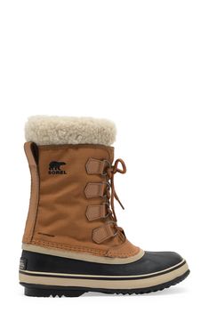 Stay warm and dry even on icy winter days with the faux-shearling trim, waterproof protection and seam-sealed construction of this stylish winter boot. Synthetic upper with textile faux-shearling trim/textile lining/rubber sole Imported Sorel Winter Carnival, Stylish Winter Boots, Sorel Winter Boot, Waterproof Boots, Winter Day, Winter Boot, Stay Warm, Camel, Nordstrom