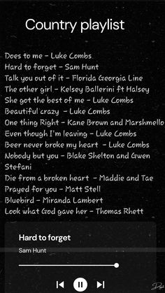 the country playlist is shown in black and white