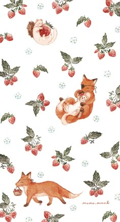 an image of foxes and cherries on a white background