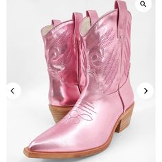 Shu Shop Pink Metallic Cowgirl Boots Size 6 Never Worn Spring Western Ankle-high Boots, Western Ankle-high Spring Boots, Spring Ankle-high Western Boots, Western Ankle-high Boots For Spring, Casual Snip Toe Boots For Party, Pink Round Toe Mid-calf Boots For Spring, Pink Pointed Toe Mid-calf Boots For Spring, Western Style Ankle Martin Boots For Spring, Spring Pink Mid-calf Boots With Round Toe