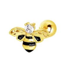 Yellow Gold Jeweled Bumblebee Cartilage Earring Cute Cartilage Earrings, Barbell Earrings, Tragus Earring, Front Back Earrings, Sapphire Earrings Studs, Sapphire Studs, Cartilage Earring, Crystal Dangle Earrings, Sparkly Earrings