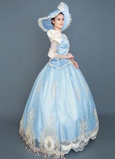 Blue Cinderella Cosplay Lolita Dress Rococo Marie Antoinette Fairytale Fancy Dress     Condition: Brand New   Color:  As Picture   Material: Satins And Lace   Silhouette: Ball Gown   Sleeve Length: Full Sleeve   Dresses Length:Floor-Length   Neckline: O-Neck   Decoration: Lace   Style: Vintage     Includes: Dress + Hat Fairytale Halloween Costumes For Fantasy Events, Princesscore Dress For Costume Party, Princesscore Dress For Costume Party With Overbust Shape, Fairytale Costume Dress With Ruffles, Blue Fitted Fairy Dress For Costume Party, Princesscore Ball Gown For Costume Party, Costume Party Dresses With Attached Cancan, Fairytale Halloween Costume For Costume Party, Fitted Light Blue Princess Dress For Costume Party