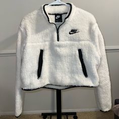 Nwot Women’s Nike Soft Cropped Jacket. White. Never Worn! Nike Cozy Winter Outerwear, Nike White Outerwear For Cold Weather, Nike Winter White Outerwear For Fall, Nike Long Sleeve Fleece Jacket For Fall, Cropped Jacket, Crop Jacket, Sweater Jacket, Nike Jacket, Nike Women