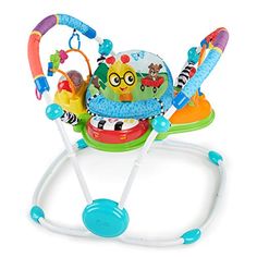 a baby's activity walker with wheels and handles on the handlebars, in front of a white background