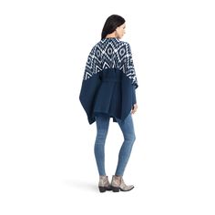 Whatever you have planned, this poncho-style wrap sweater is a great way to add a lot of warmth and a little southwestern style. A removable belt lets you personalize the fit, and add a little more shape when you're dressing up.\n\t\tDust Darlin Wrap | Women's Dust Darlin Wrap in Midnight Navy, Size: L/XL by Ariat Poncho Style, Southwestern Style, Wrap Sweater, Midnight Navy, Nylon Fabric, All Colors, Dressing Up, Long Sleeve Blouse, Dress Up