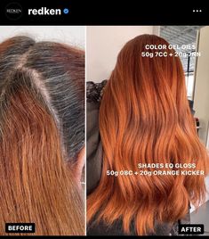 Bright Copper Hair, Redken Color Gels, Hair Formulas, Hair Pale Skin, Redken Hair Color, Redken Hair Products, Redken Shades, Redken Color, Hair Toner